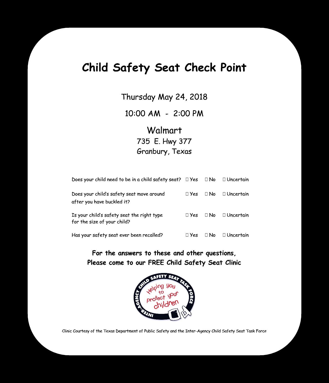 FREE Child Safety Seat Clinic Coming Soon