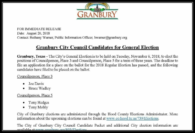City of Granbury’s General Election Information